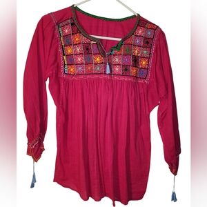 Mexican embroidered blouse hot pink size S/M